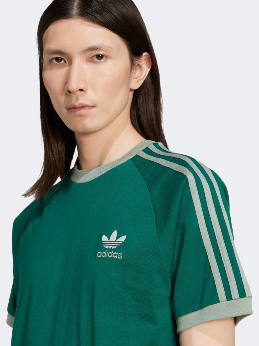 تي شيرت رجالي أصلي Adidas Adicolor Classics 3-Stripes باللون الأخضر الجامعي