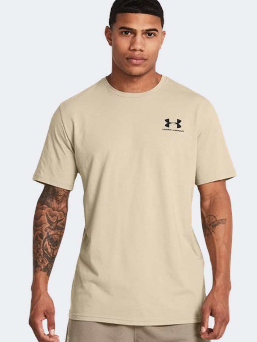 Under Armour تي شيرت نمط رياضي للرجال نمط حياة كاكي أساسي/أسود