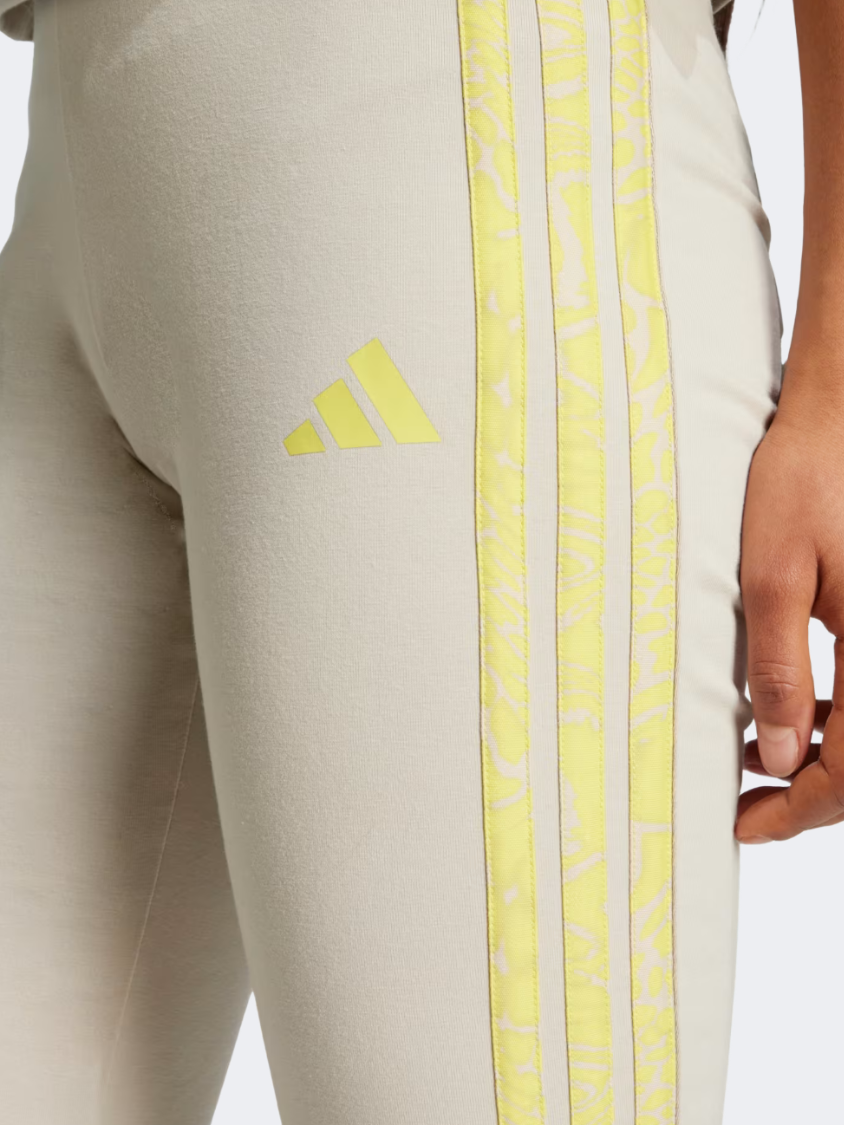 Adidas Essentials 3-Stripes High Waistband Lycra Women Sportswear Tight Beige