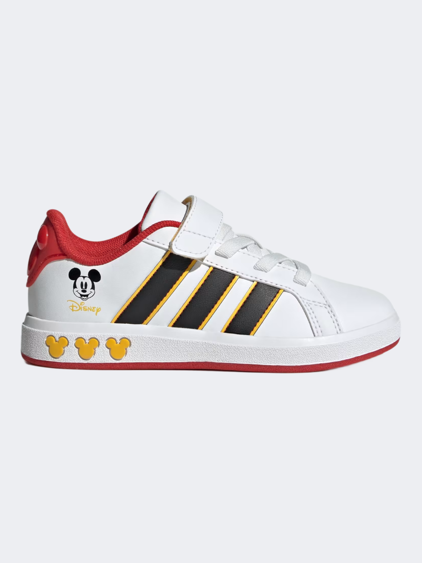أحذية رياضية للأطفال من Adidas ديزني ميكي ماوس جراند كورت Ps - أبيض/أسود/ذهبي