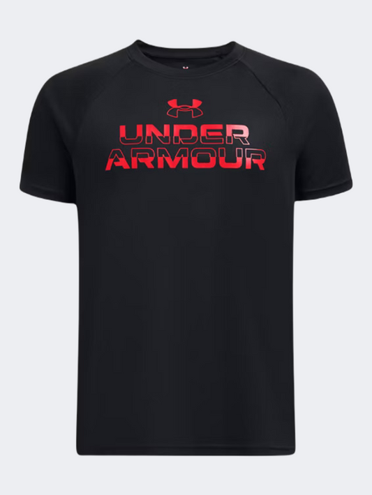 Under Armour Tech Split Wordmark Boys Training T-Shirt Black/Red