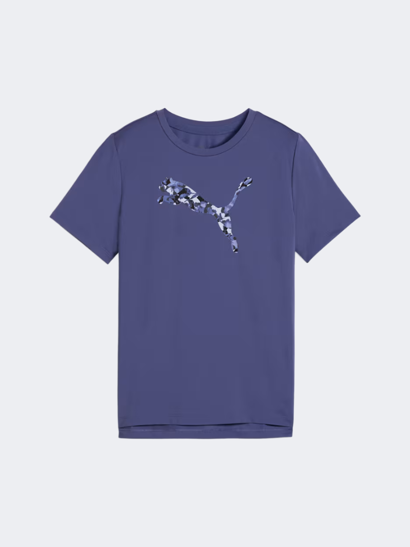 Puma Essentials Cat Logo Graphic Girls Training T-Shirt Blue Crystal