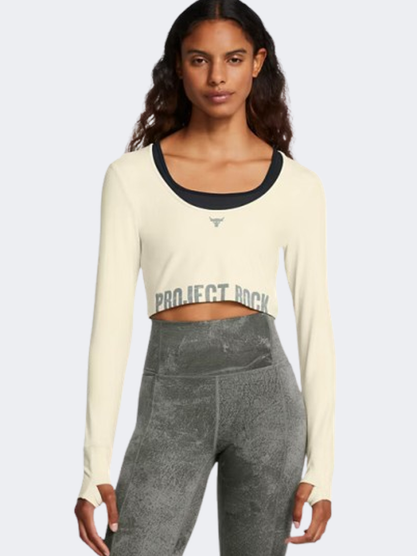 Under Armour Project Rock تمرين نسائي بأكمام طويلة لون أخضر طيني/طمي