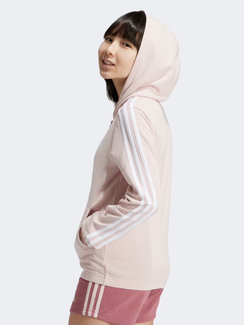 Adidas Essentials 3-Stripes Full-Zip Girls Sportswear Hoody Sandy Pink/White