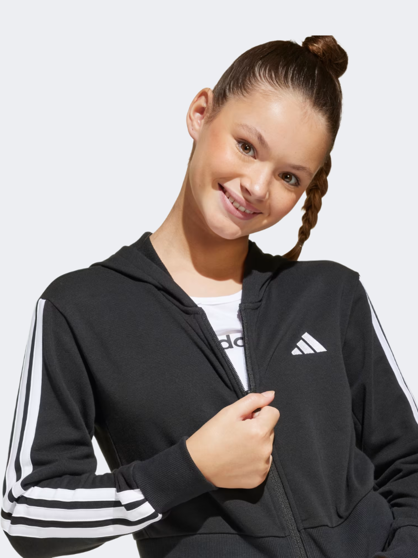 Adidas Essentials Full-Zip Kids-Girls Sportswear Hoody Black/White