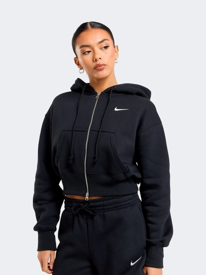 هودي نسائي قصير من Nike Sportswear Phoenix Fleece أسود/أبيض كريمي للرياضة ونمط الحياة