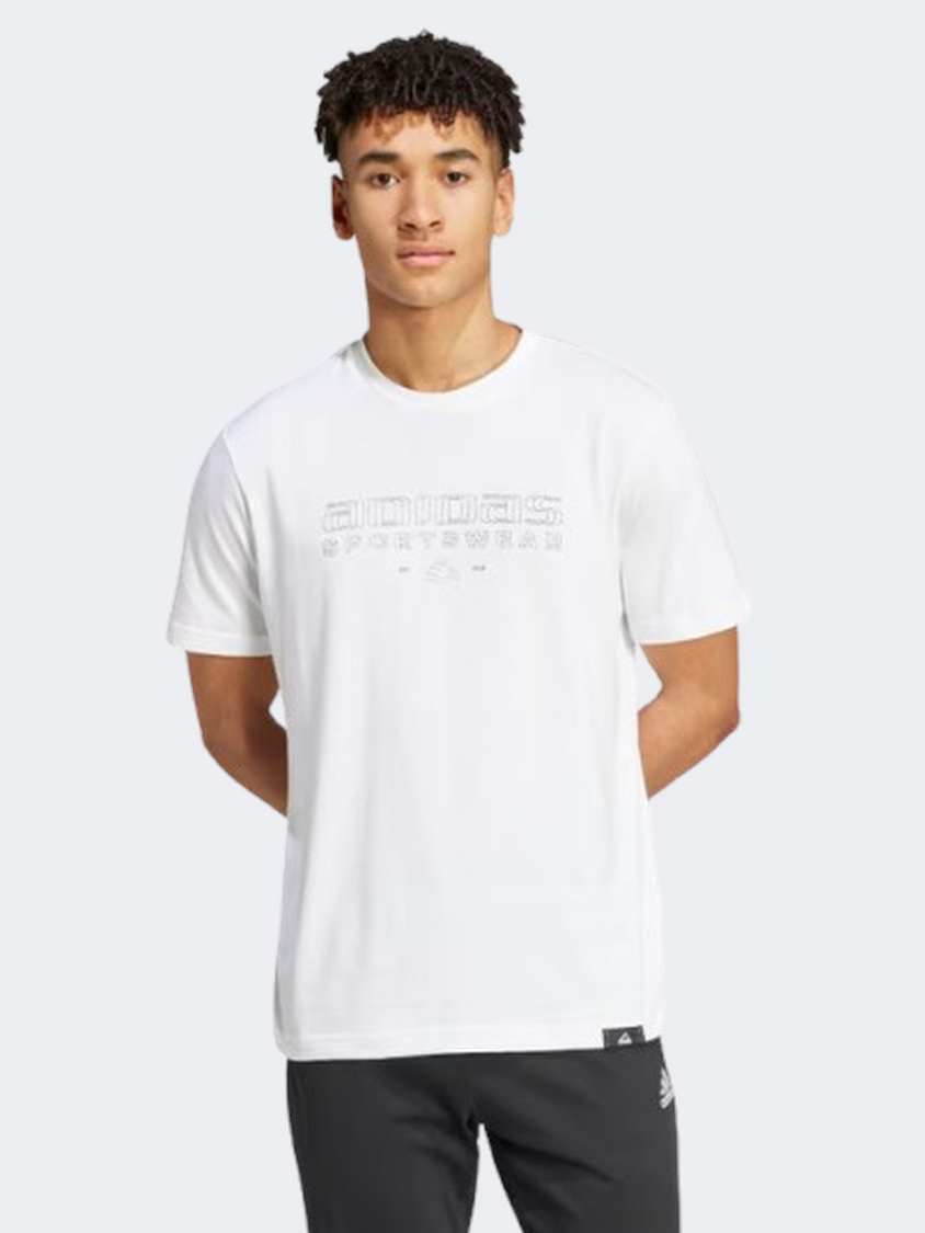 Adidas Tech Linear Graphic Men Sportswear T-Shirt White