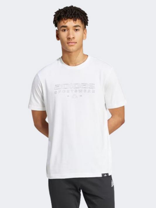 Adidas Tech Linear Graphic Men Sportswear T-Shirt White