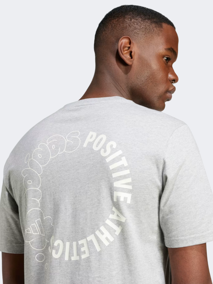 Adidas Lounge Verbiage Circle Graphic Men Sportswear T-Shirt Medium Grey Heather