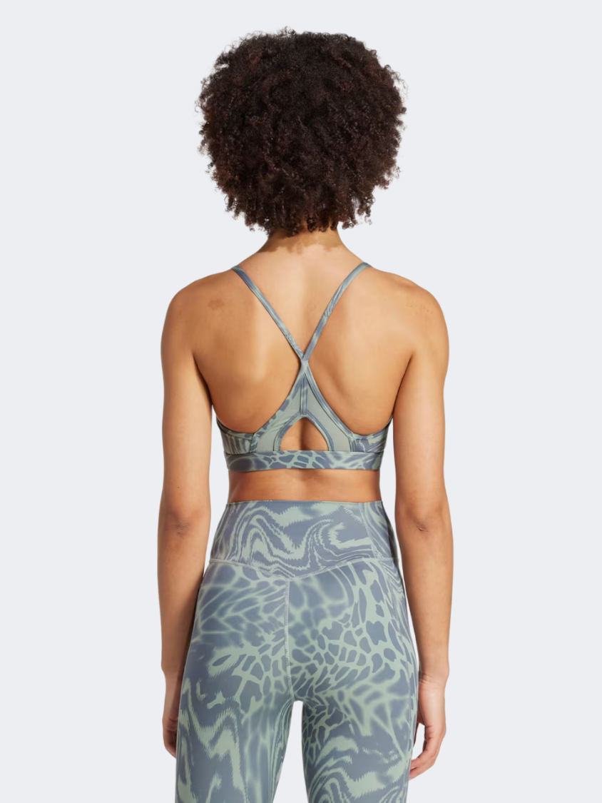 Adidas Aeroreact Training Light Support 3-Stripes Women Training Bra Silver Green