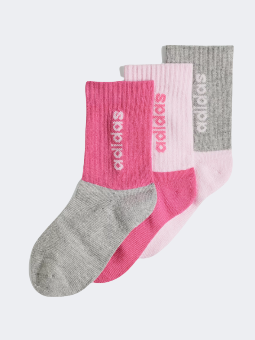 Adidas Linear 3P Kids Girls Training Sock Pink/Magenta/Grey