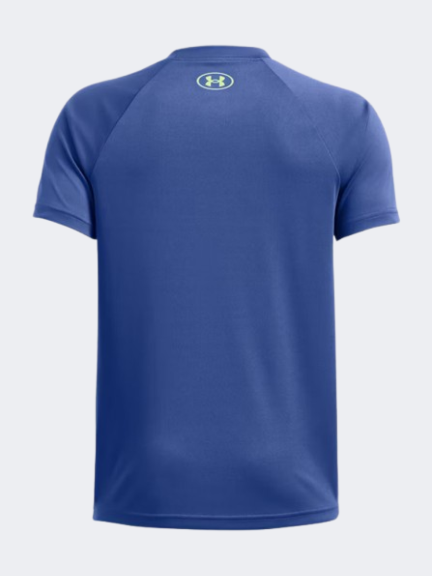 Under Armour Tech Wordmark Logo Boys Training T-Shirt Blue/Morph Green