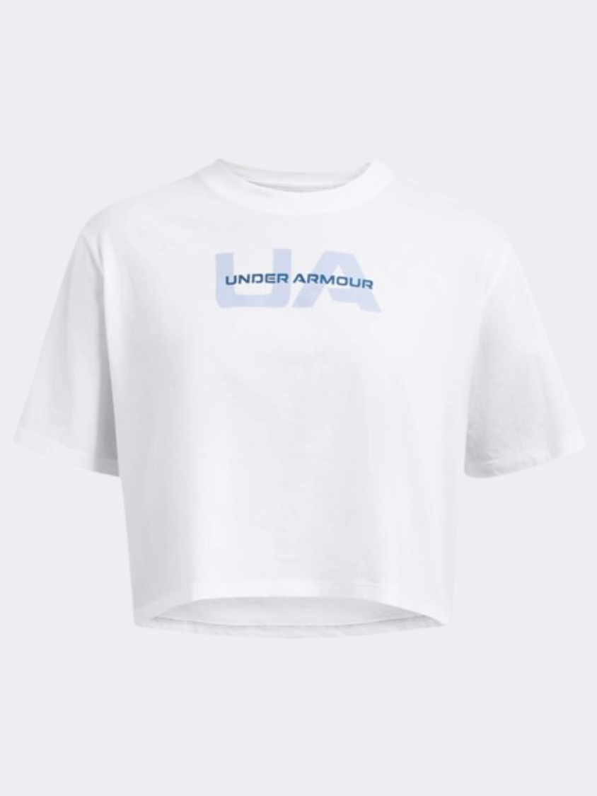 Under Armour Boxy Branded Women Lifestyle T-Shirt White/Nimbus Blue