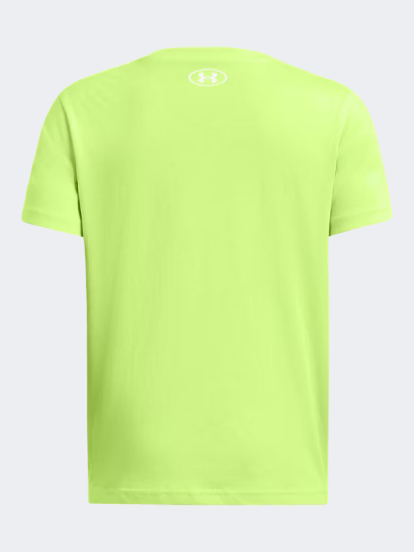 Under Armour Logo Wordmark Boys Training T-Shirt Morph Green/White
