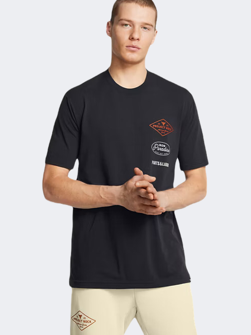 Under Armour Project Rock Men Training T-Shirt Black Team Orange