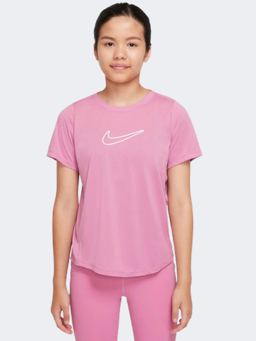 Nike Df One Fitted Girls Training T-Shirt Flamingo/White