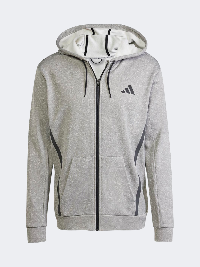 هودي تدريب رجالي بسحاب كامل Adidas 3-Stripes رمادي