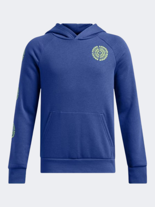 Under Armour Rival Fleece Spiral Logo Boys Training Hoody Blue/Morph Green