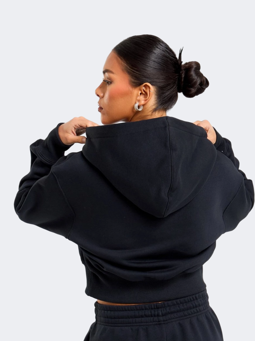 هودي نسائي قصير من Nike Sportswear Phoenix Fleece أسود/أبيض كريمي للرياضة ونمط الحياة