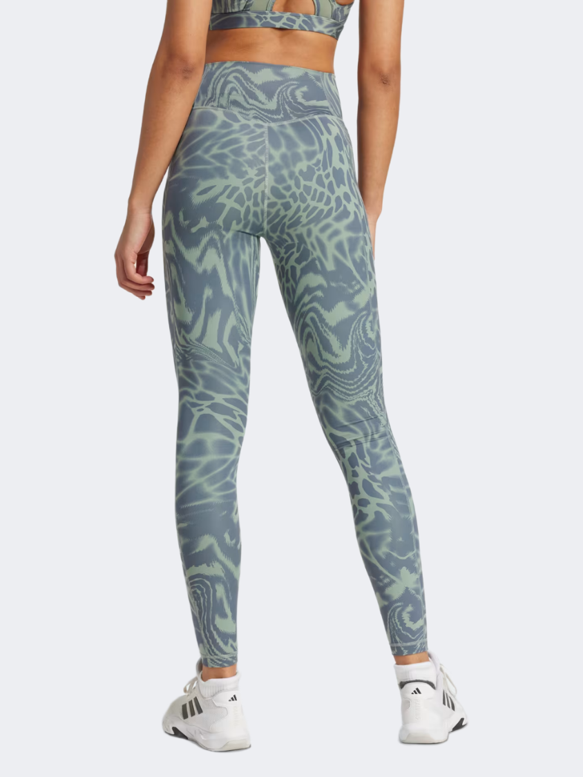 Adidas Optime Essentials Stash Pocket Full Length Women Training Tight Silver Green