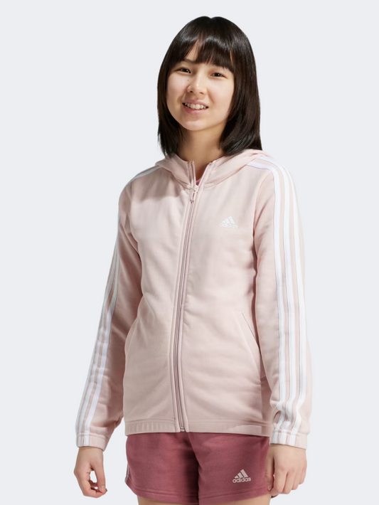 Adidas Essentials 3-Stripes Full-Zip Girls Sportswear Hoody Sandy Pink/White