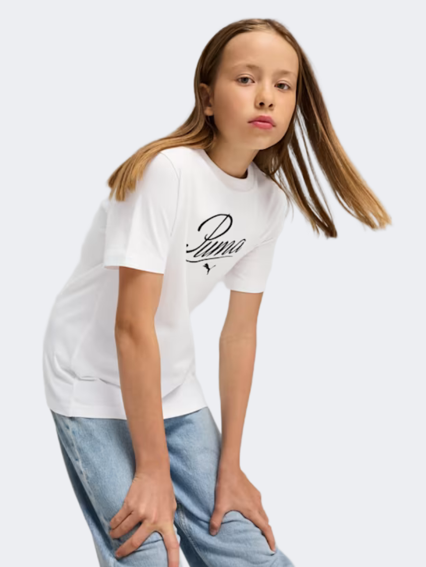 Puma Essentials Script Girls Lifestyle T-Shirt White