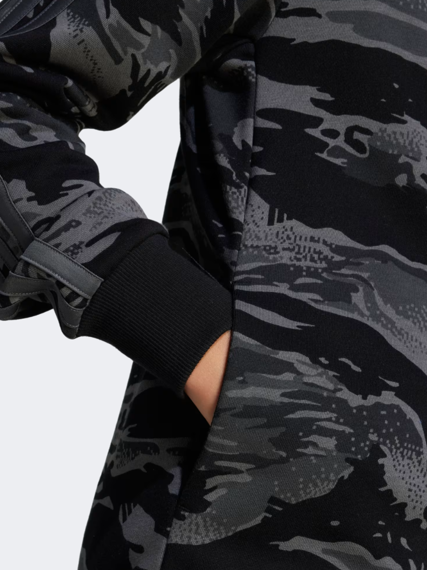 Adidas Seasonal Essentials Camo Full Zip Kids-Boys Sportswear Hoody Black/Grey Five