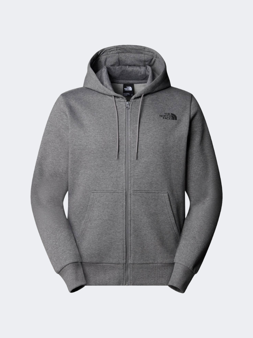 The North Face سترة بغطاء رأس للرجال بنمط حياة Simple Dome بسحاب كامل رمادي متوسط هذر