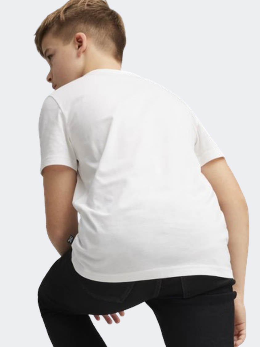 Puma Essential Plus 2 Col Logo Boys Lifestyle T-Shirt White/Lime Sheen