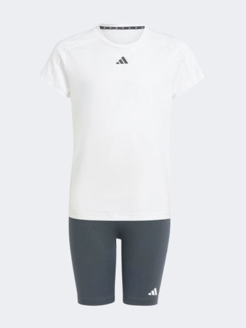 طقم ملابس رياضية للأطفال-بنات Adidas Essentials 3 Stripes أبيض/كربون