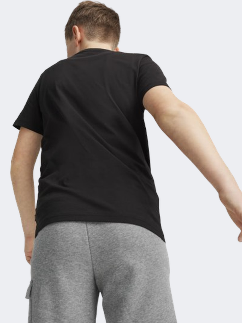 Puma Essential Plus 2 Col Logo Boys Lifestyle T-Shirt Black/Lime Sheen