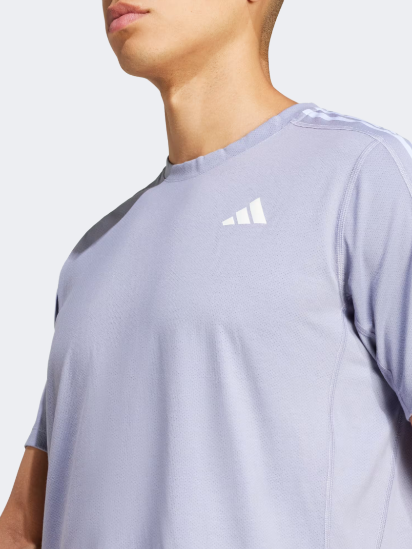 Adidas Own The Run 3-Stripes Men Running T-Shirt Silver Violet