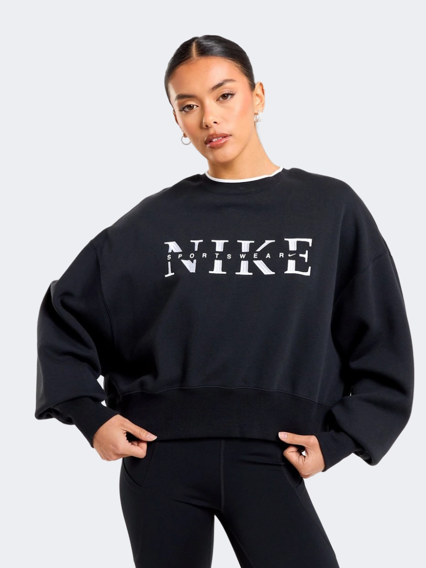 سويت شيرت نمط حياة نسائي من Nike Sportswear Phoenix Fleece باللون الأسود