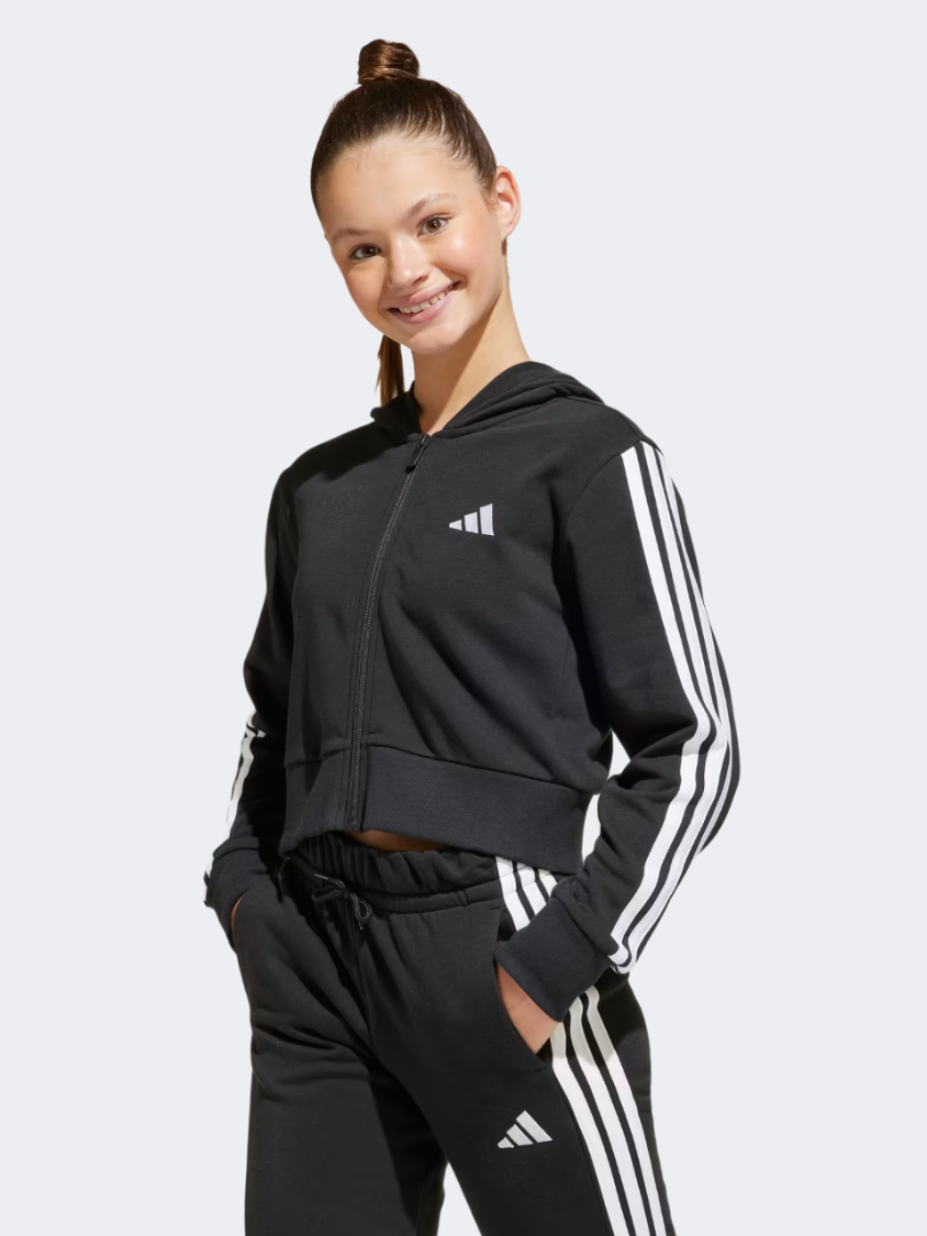 Adidas Essentials Full-Zip Kids-Girls Sportswear Hoody Black/White