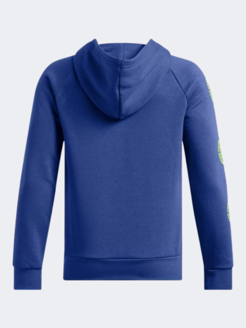 Under Armour Rival Fleece Spiral Logo Boys Training Hoody Blue/Morph Green