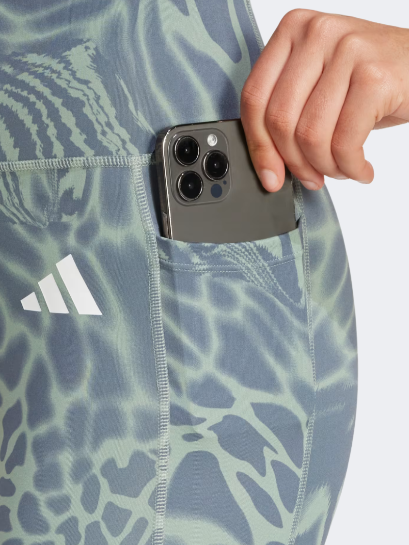 Adidas Optime Essentials Stash Pocket Full Length Women Training Tight Silver Green