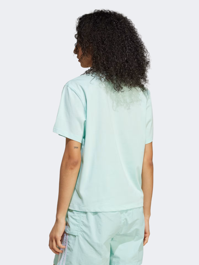 تي شيرت أصلي نسائي Adidas Adicolor Trefoil Boxy بلون نصف فلاش أكوا
