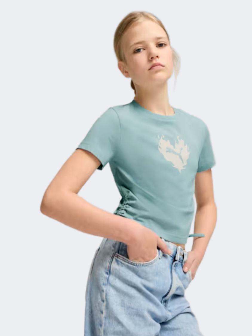 Puma Flaming Love Knotted Girls Lifestyle T-Shirt Modern Mint