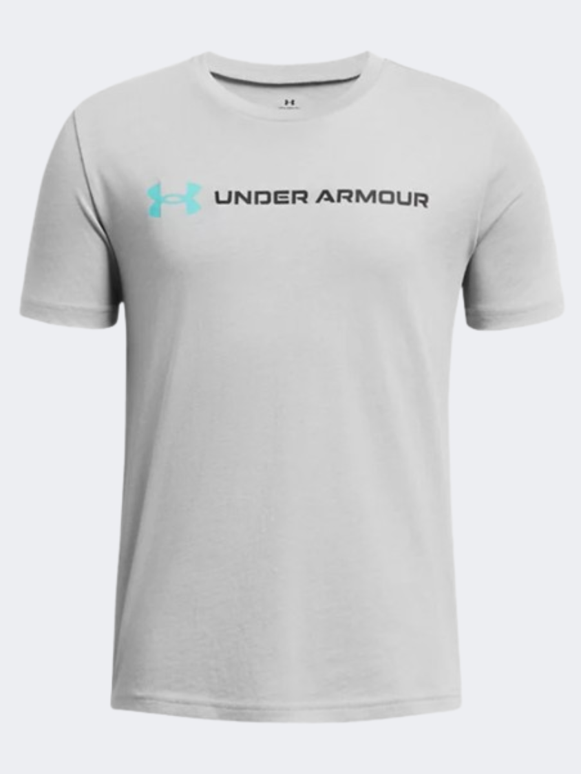 Under Armour Logo Wordmark Boys Training T-Shirt Grey Heather/Black