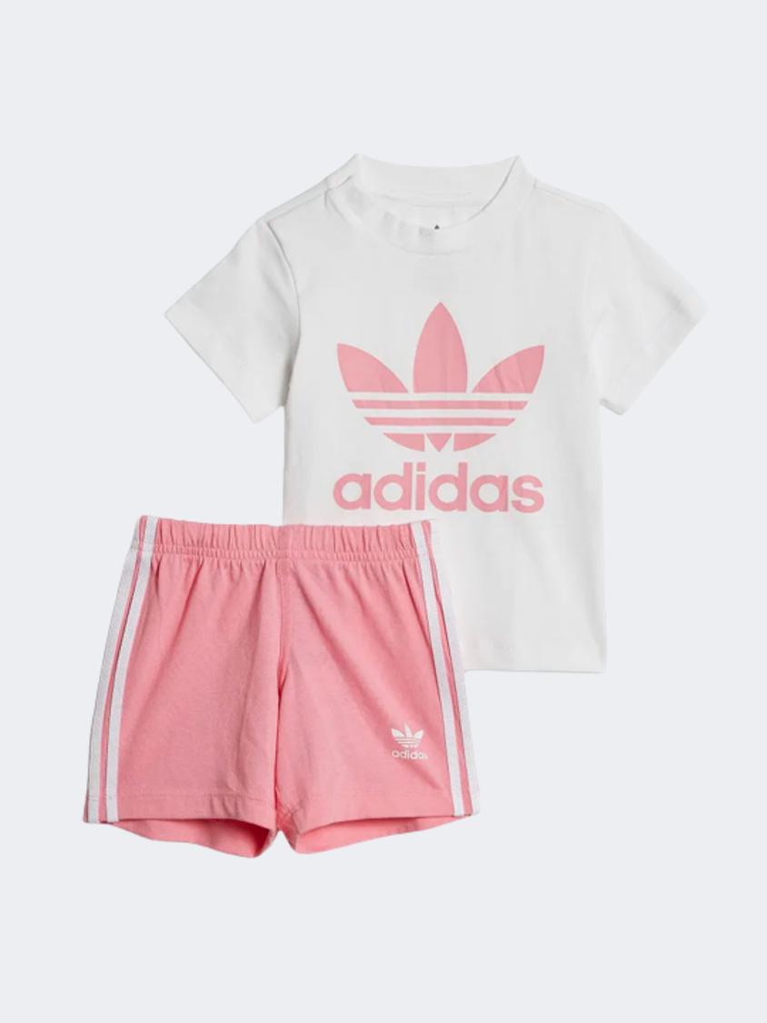 مجموعة Adidas Original للأطفال البنات تريفويل بيضاء/وردية