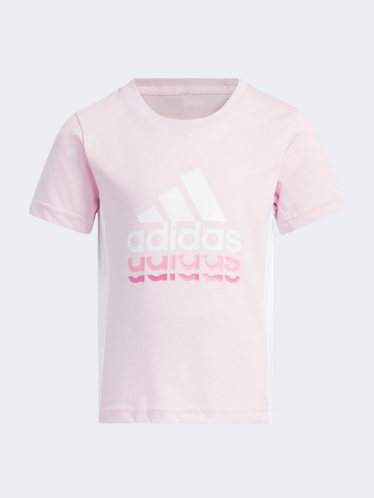 Adidas Badge Of Sport Logo Girls Sportswear T-Shirt Pink/White