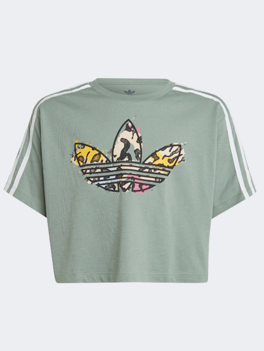 Adidas Animal Print Crop Gs-Girls Original T-Shirt Silver Green