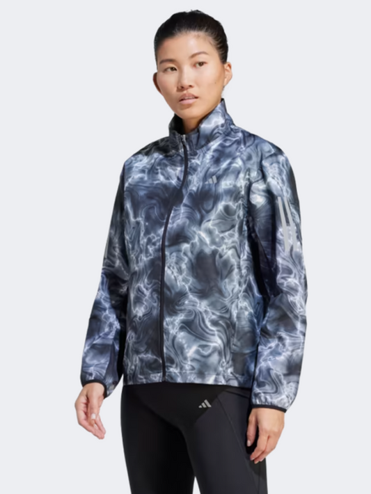 Adidas Own The Run All Over Print Women Running Jacket White/Black/Grey