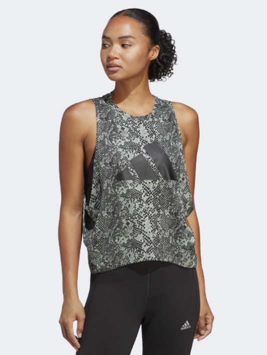 Adidas Train Icons All Over Print Women Training Tank Dark Green
