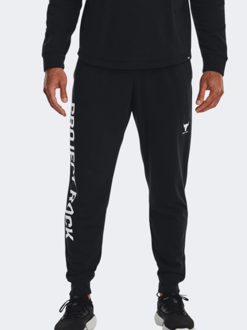 Under Armour Project Rock Terry بنطال تدريب رجالي أسود/أبيض