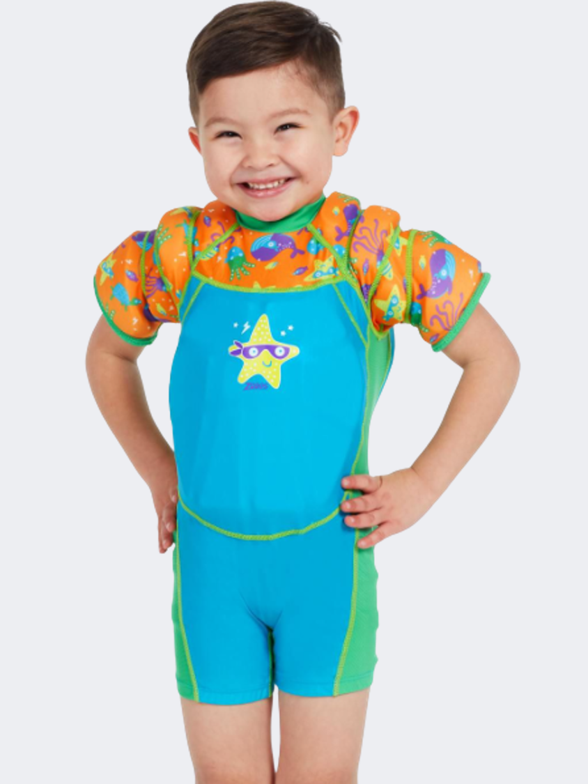 Zoggs Water Wings Floatsuit Kids Swim Suit Blue/Orange