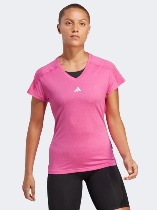 Adidas Aeroready Train Essentials Minimal Branding V-Neck Women Training T-Shirt Pink