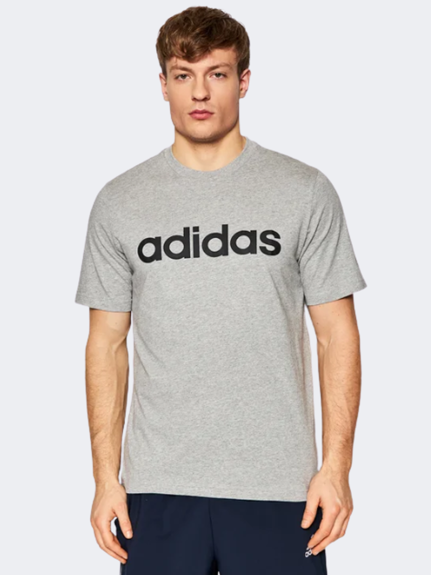 Adidas Essentials Embroidered Linear Logo Men Lifestyle T-Shirt Grey/Black