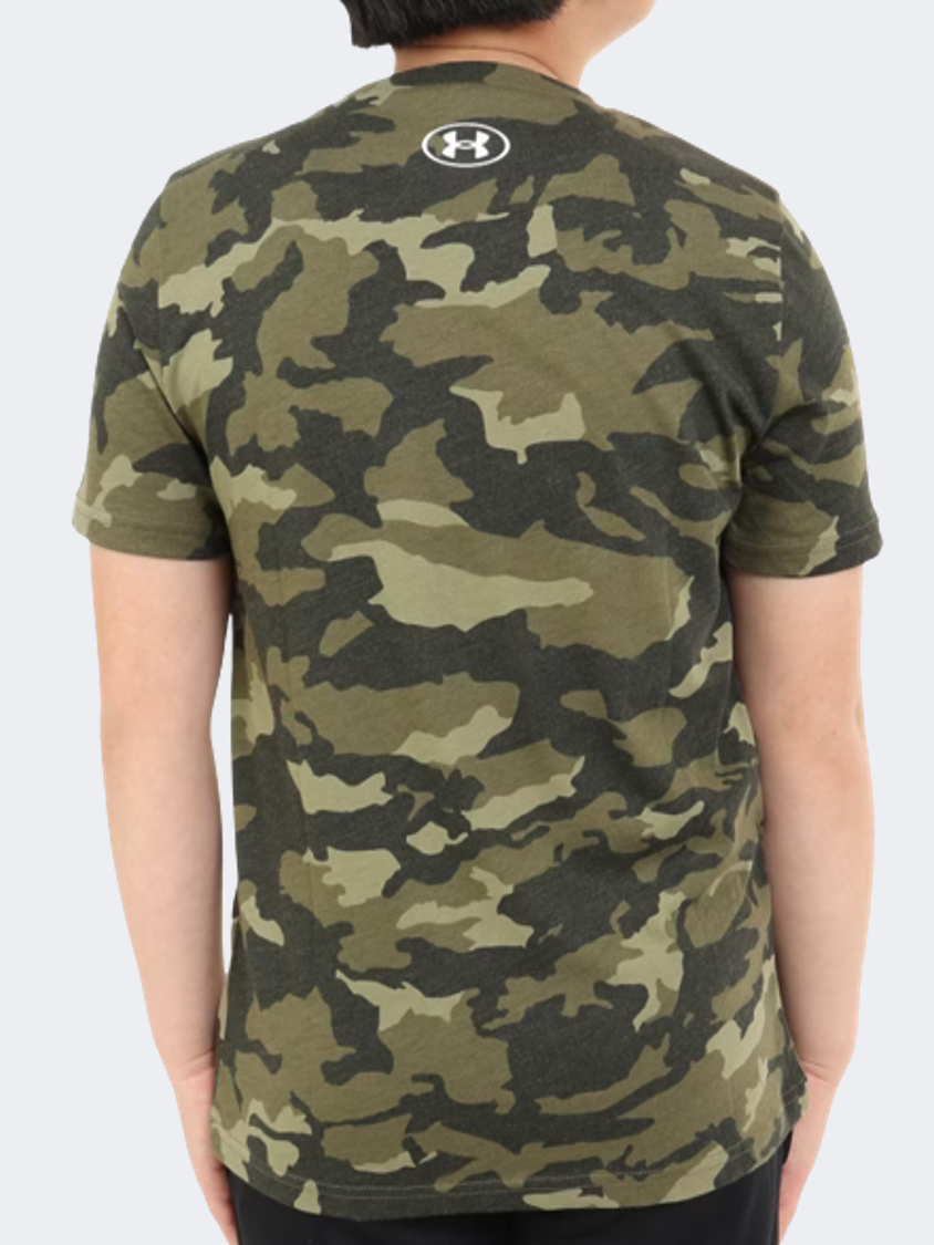 Under Armour Left Chest Logo Boys Training T-Shirt Marine Green/White