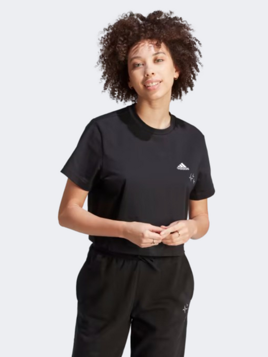 Adidas Scribble Embroidery Women Sportswear T-Shirt Black/White